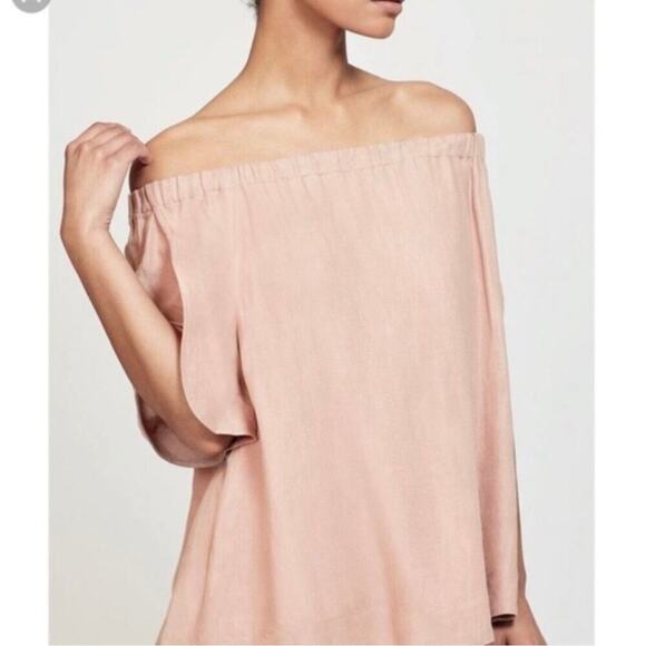 Cuyana Off the Shoulder Linen Blend Top Feminine Romantic Minimalist XS Pink - Picture 1 of 8